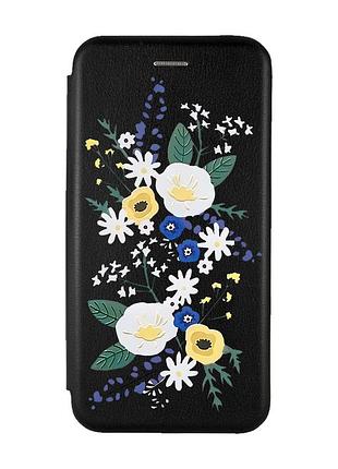 Чехол-книжка с рисунком для xiaomi redmi 9c/10a черный :: цветы. акварель (принт 271)