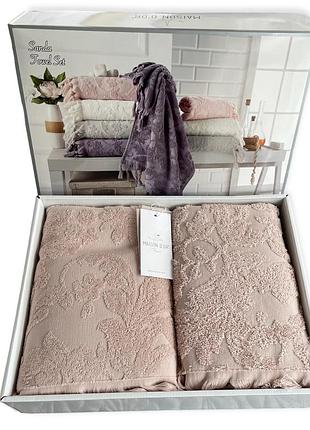 Набор полотенец maison d'or sanda jacquard rosa махровые 50-100 см,85-150 см пудровый