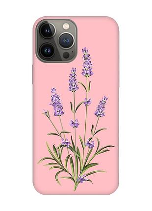 Матовый чехол с розовыми боками на apple iphone 13 pro :: веточки лаванды (принт 266)