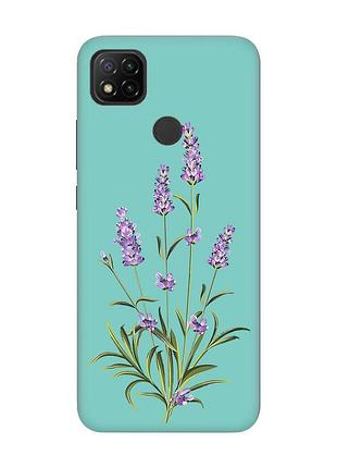 Матовый чехол с бирюзовыми боками на xiaomi redmi 9c/10a :: веточки лаванды (принт 266)