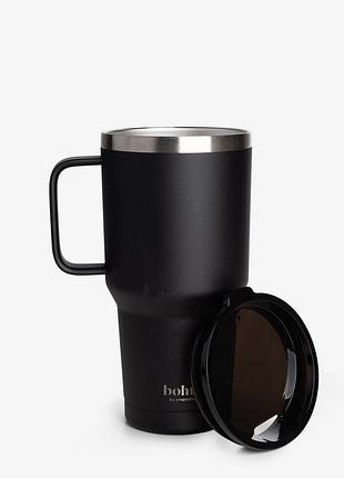 Термостакан (изолированная чашка) bohtal с ручкой из нержавеющей стали tumbler black 900 ml