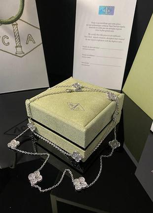 Ванкліф конюшина підвіска коротка покриття срібло, біле золото/розсип цирконію