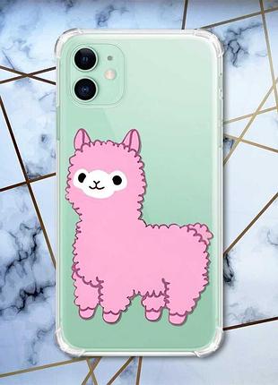 Чохол з потовщеними кутами на apple iphone 11 (6.1) :: лама рожева (принт 100)