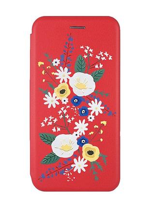 Чохол-книжка з малюнком для xiaomi redmi 8a червоний :: квіти. акварель (принт 271)
