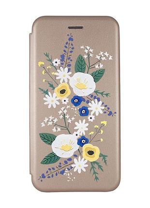 Чехол-книжка с рисунком для xiaomi redmi 9 золотистый :: цветы. акварель (принт 271)