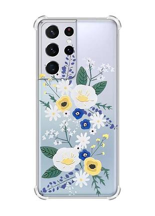 Чехол с утолщёнными углами на samsung galaxy s21 ultra :: цветы. акварель (принт 271)