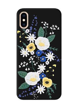 Матовий чохол з чорними боками на iphone xs max :: квіти. акварель (принт 271)