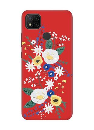Матовый чехол с красными боками на xiaomi redmi 9c/10a :: цветы. акварель (принт 271)