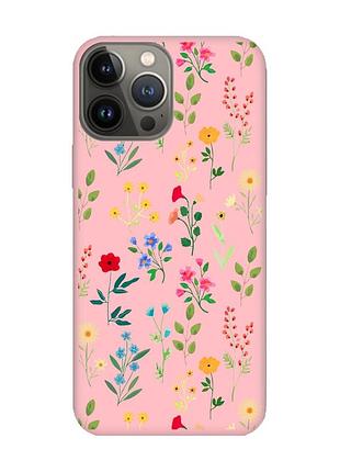 Матовый чехол с розовыми боками на apple iphone 13 pro :: цветочный фон (принт 269)