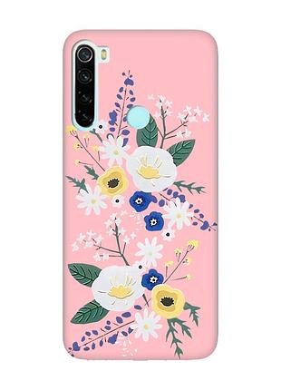 Матовый чехол с розовыми боками на xiaomi redmi note 8 :: цветы. акварель (принт 271)