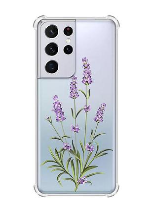 Чохол з потовщеними кутами на samsung galaxy s21 ultra :: гілочки лаванди (принт 266)