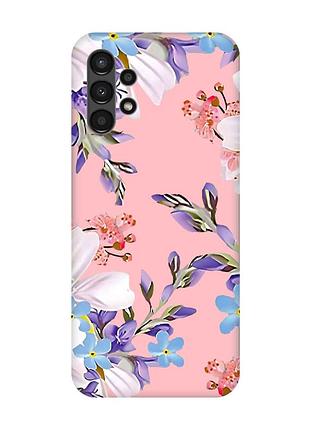 Матовый чехол с розовыми боками на samsung a13 4g :: цветочный рисунок (принт 272)