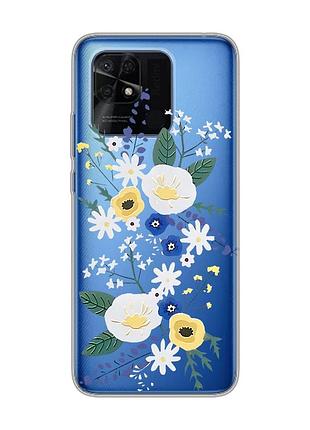 Прозрачный чехол на xiaomi redmi 10c :: цветы. акварель (принт 271)