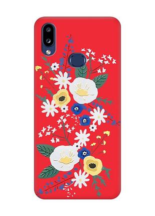 Матовый чехол с красными боками на samsung galaxy a10ѕ a107 :: цветы. акварель (принт 271)