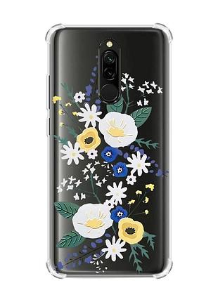 Чехол с утолщенными углами на xiaomi redmi 8 :: цветы. акварель (принт 271)