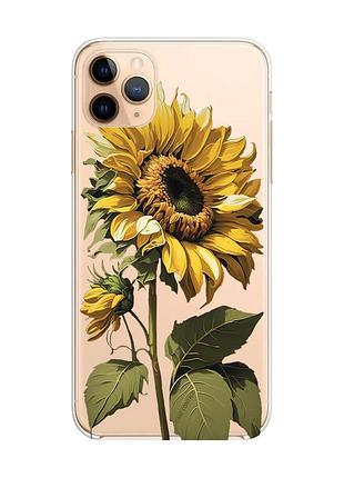 Прозрачный чехол на apple iphone 11 pro max (6,5) :: подсолнечник (принт 274)