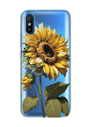 Прозрачный чехол на xiaomi redmi 9a :: подсолнечник (принт 274)