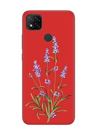 Матовый чехол с красными боками на xiaomi redmi 9c/10a :: веточки лаванды (принт 266)