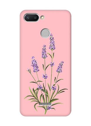 Матовый чехол с розовыми боками на xiaomi redmi 6 :: веточки лаванды (принт 266)