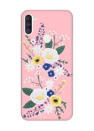 Матовий чохол з рожевими боками на samsung galaxy a11 :: квіти. акварель (принт 271)