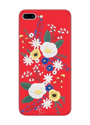 Матовый чехол с красными боками на apple iphone 7 plus/8 plus :: цветы. акварель (принт 271)