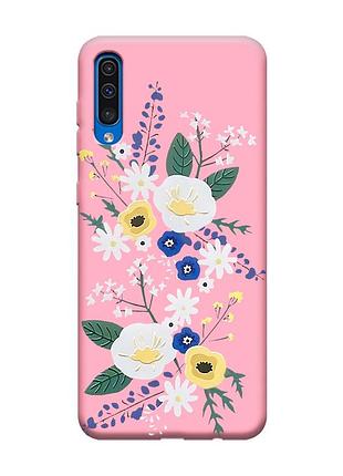 Матовый чехол с розовыми боками на samsung galaxy a50 (2019) a505 :: цветы. акварель (принт 271)