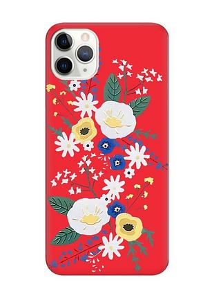 Матовый чехол с красными боками на iphone 11 pro max (6.5) :: цветы. акварель (принт 271)
