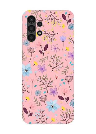 Матовый чехол с розовыми боками на samsung a13 4g :: цветочный фон (принт 267)