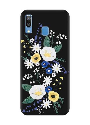 Матовый чехол с черными боками на samsung galaxy a30 (2019)/a20 (2019) :: цветы. акварель (принт 271)