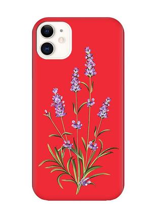 Матовый чехол с красными боками на apple iphone 11 (6.1) :: веточки лаванды (принт 266)