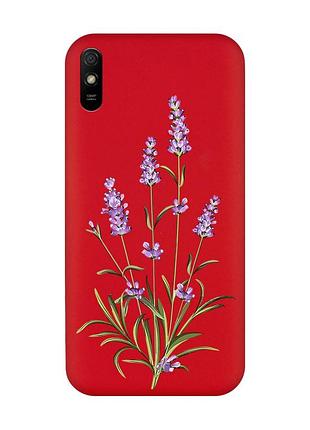 Матовий чохол з червоними боками на xiaomi redmi 9a :: гілочки лаванди (принт 266)