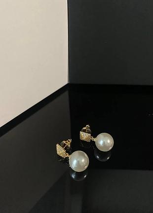 Брендовые серьги позолота, с жемчугом