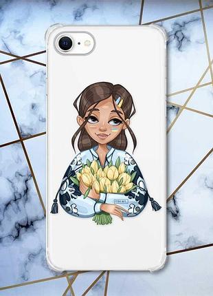 Чохол з потовщеними кутами на iphone 7/ 7s/ 8/ 8s :: дівчина з тюльпанами (патріотичний принт 22)