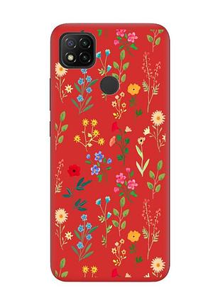 Матовый чехол с красными боками на xiaomi redmi 9c/10a :: цветочный фон (принт 269)