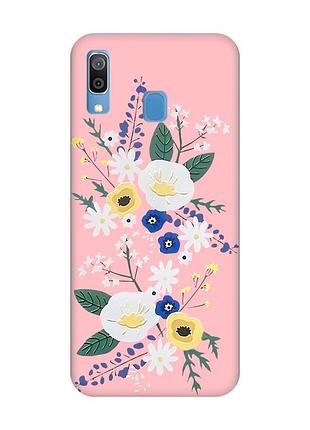Матовый чехол с розовыми боками на samsung galaxy a30 (2019)/a20 (2019) :: цветы. акварель (принт 271)