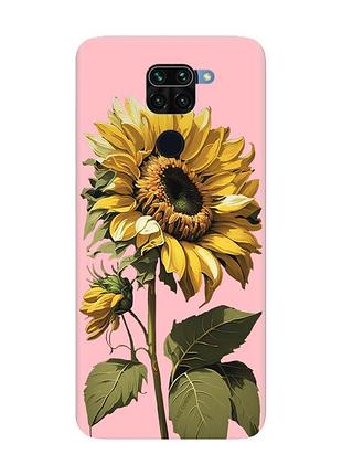 Матовый чехол с розовыми боками на xiaomi redmi note 9 :: подсолнечник (принт 274)