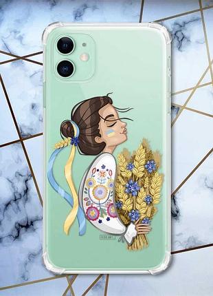 Чехол с утолщёнными углами для apple iphone 11 (6.1) :: украинка с колосками (принт 172)