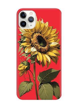 Матовый чехол с красными боками на iphone 11 pro max (6.5) :: подсолнечник (принт 274)