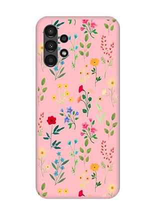 Матовый чехол с розовыми боками на samsung a13 4g :: цветочный фон (принт 269)