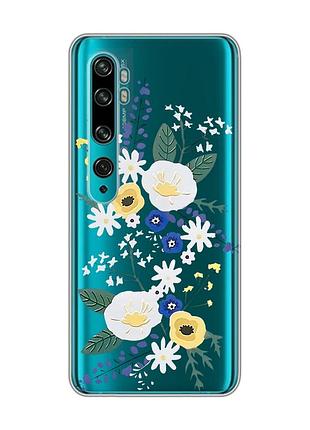 Прозрачный чехол на xiaomi mi note 10/note 10 pro :: цветы. акварель (принт 271)