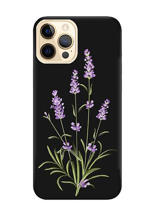 Матовый чехол с черными боками на apple iphone 12 pro max :: веточки лаванды (принт 266)