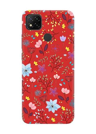 Матовий чохол з червоними боками на xiaomi redmi 9c/10a :: квітковий фон (принт 267)