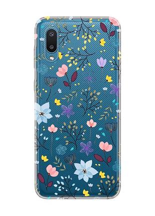 Прозрачный чехол на samsung galaxy a02/a022 (2021) :: цветочный фон (принт 267)