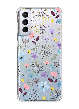 Чехол с утолщёнными углами на samsung galaxy s21 plus :: цветочный фон (принт 267)