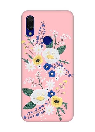Матовый чехол с розовыми боками на xiaomi redmi 7 :: цветы. акварель (принт 271)