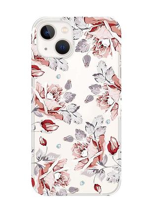 Прозрачный чехол с защитой камеры на iphone 14 plus :: фон розы (принт 273)