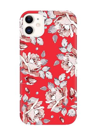 Матовый чехол с красными боками на apple iphone 11 (6.1) :: фон розы (принт 273)