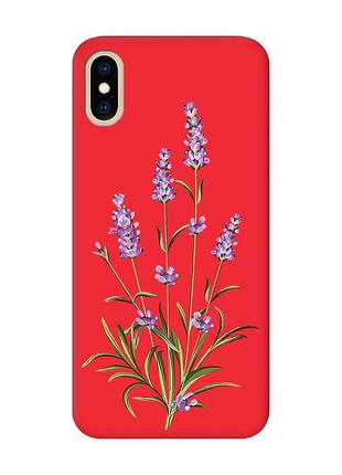 Матовий чохол з червоними боками на iphone xs max :: гілочки лаванди (принт 266)