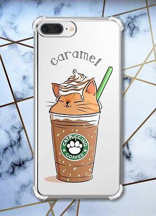 Чехол с утолщёнными углами для apple iphone 7 plus/ iphone 8 plus :: капучино котик (принт 97)