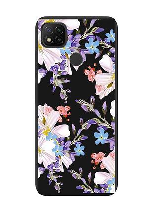 Матовый чехол с черными боками на xiaomi redmi 9c/10a :: цветочный рисунок (принт 272)